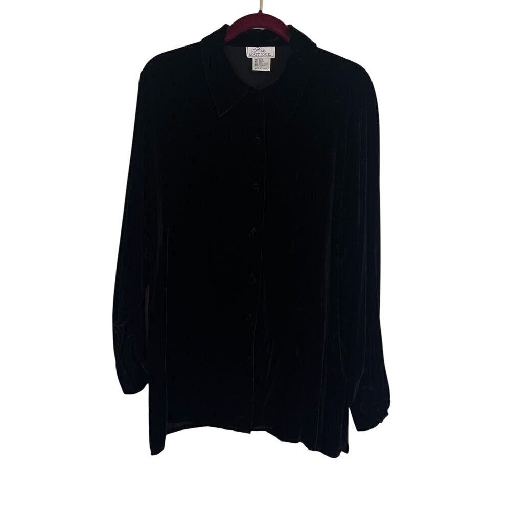 Silk Velvet Top M Black Neutral Festive Holiday Edgy Chic Minimalist Classic 80s